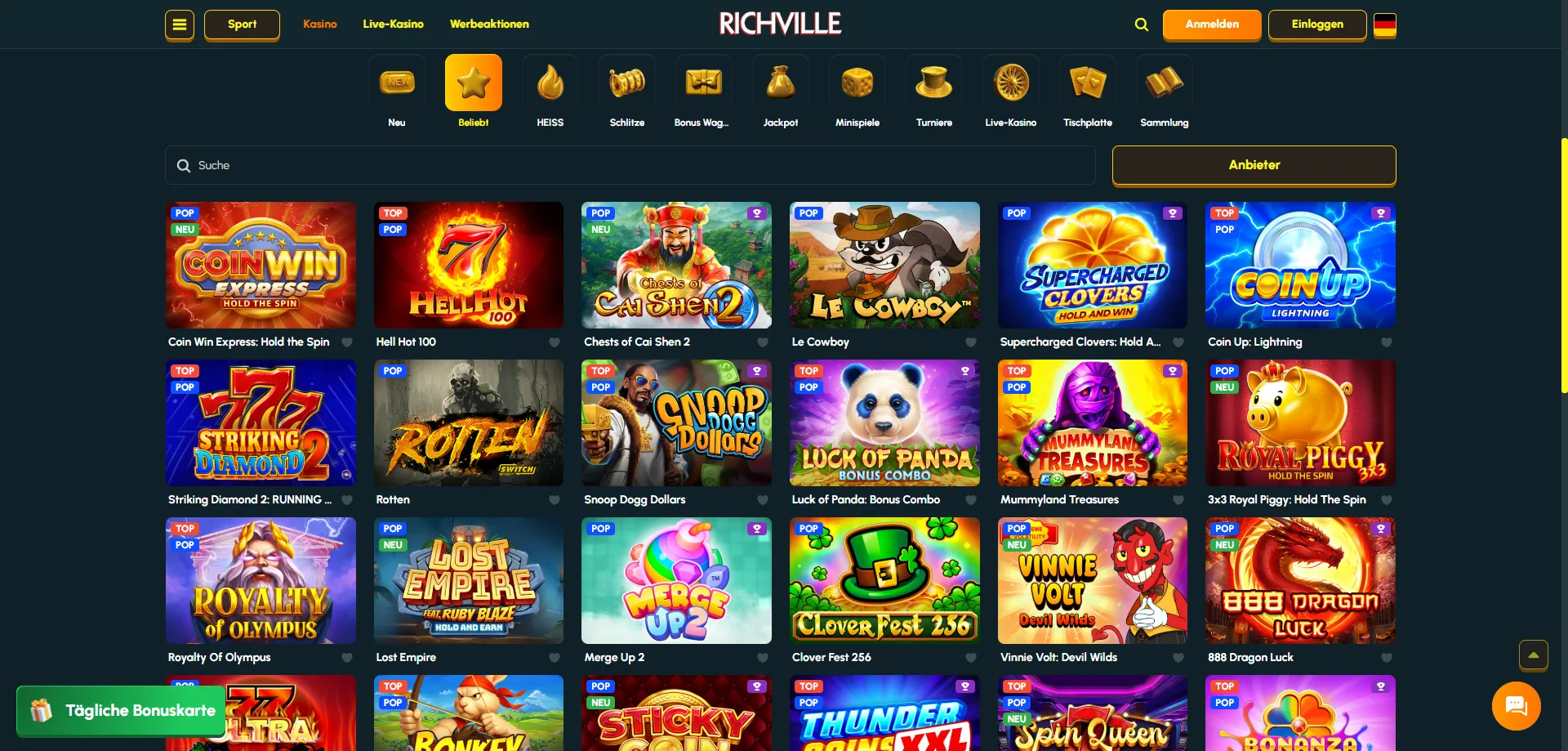 Richville Spieleangebot – Slots und Live Casino Österreich