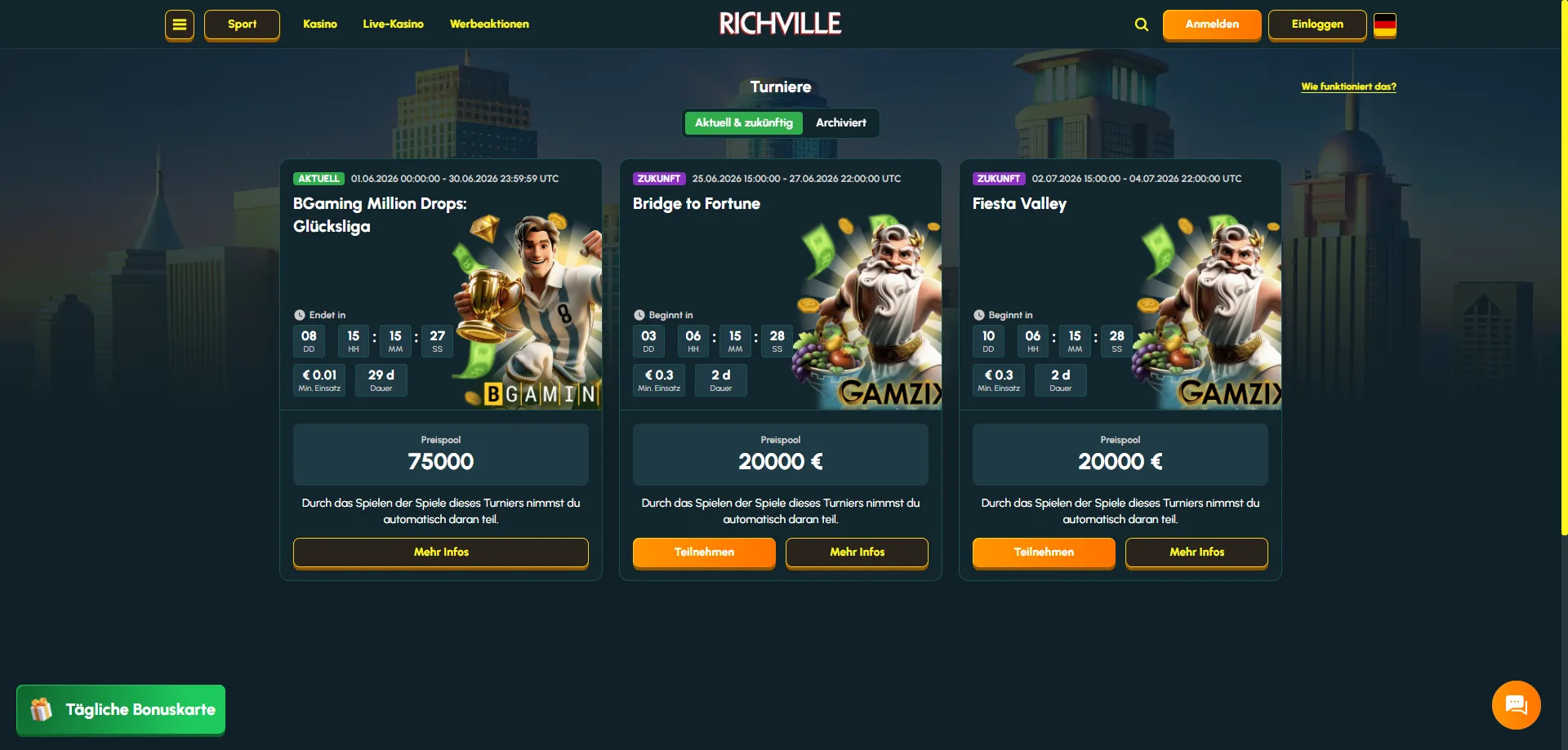 Richville Sportwetten – Live-Betting und Märkte in Österreich